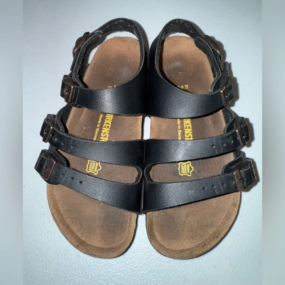 Birkenstock kids black leather three-strap slingback sandals unisex size 13